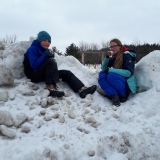 Clara and Owen enjoy Hot chocolate after Snowshoe/hike