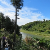 Crossing the bridge and enjoying the scenery.